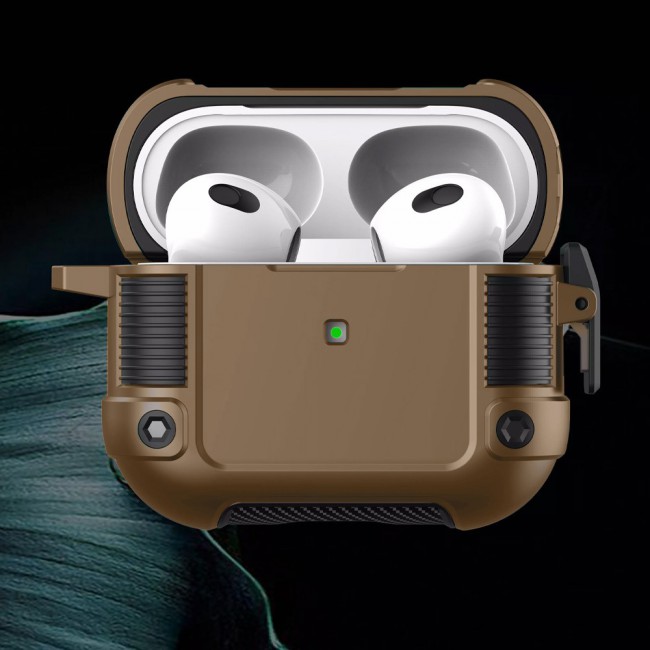 AirPods 3 Case Heavy Duty Hybrid Rugged Shockproof Shell Cover with Carabiner Keychain Compatible with Apple AirPods 3rd Generation Brown