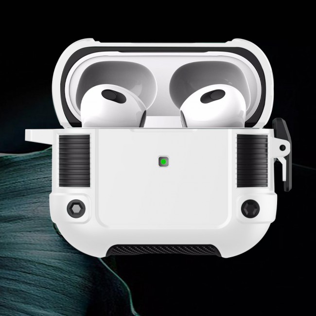 AirPods 3 Case Heavy Duty Hybrid Rugged Shockproof Shell Cover with Carabiner Keychain Compatible with Apple AirPods 3rd Generation White