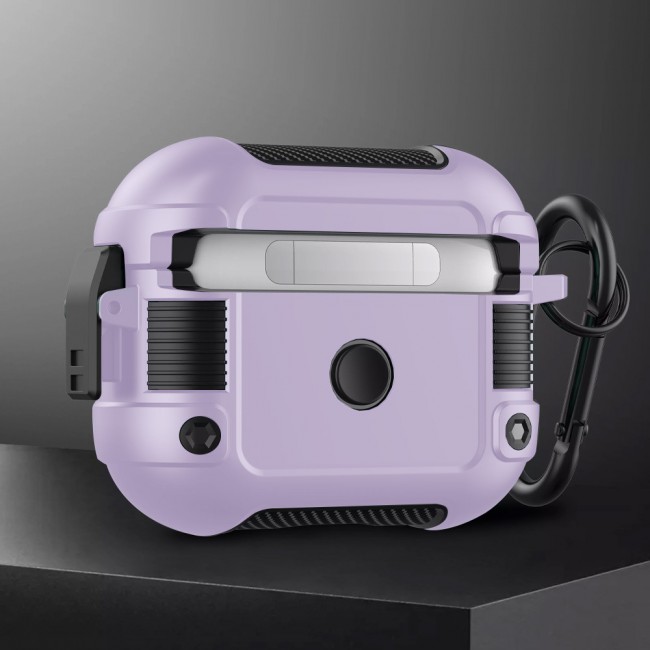 AirPods 3 Case Heavy Duty Hybrid Rugged Shockproof Shell Cover with Carabiner Keychain Compatible with Apple AirPods 3rd Generation Purple