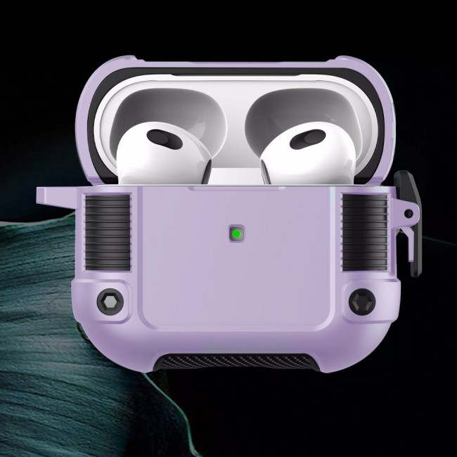 AirPods 3 Case Heavy Duty Hybrid Rugged Shockproof Shell Cover with Carabiner Keychain Compatible with Apple AirPods 3rd Generation Purple