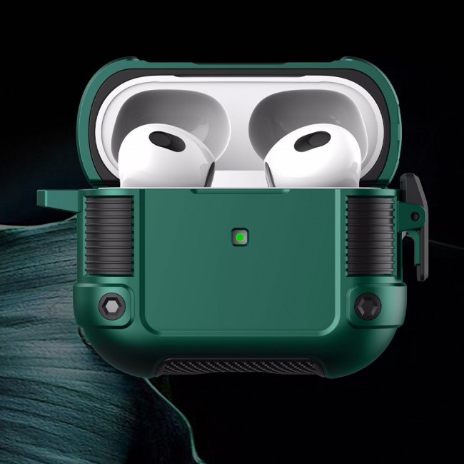 AirPods 3 Case Heavy Duty Hybrid Rugged Shockproof Shell Cover with Carabiner Keychain Compatible with Apple AirPods 3rd Generation Green