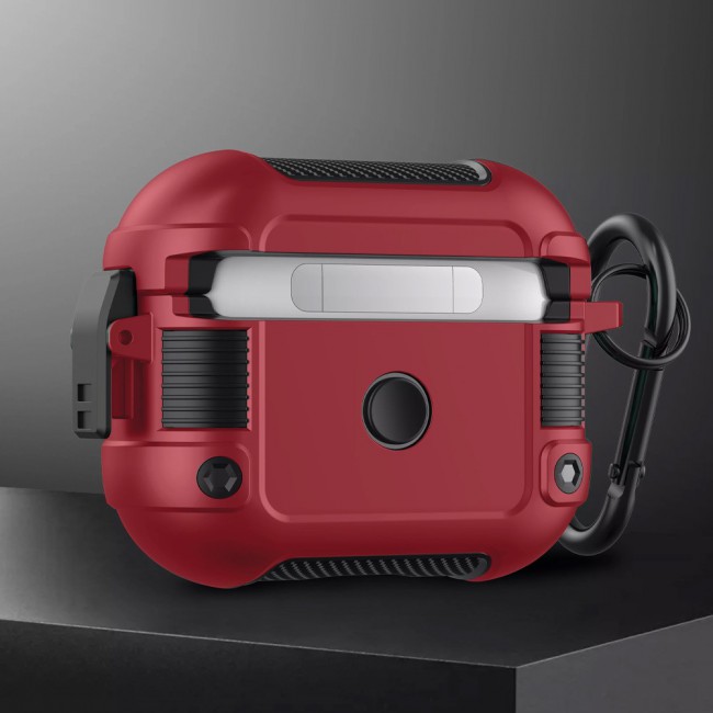 AirPods 3 Case Heavy Duty Hybrid Rugged Shockproof Shell Cover with Carabiner Keychain Compatible with Apple AirPods 3rd Generation Red