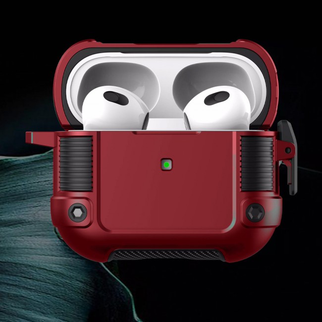 AirPods 3 Case Heavy Duty Hybrid Rugged Shockproof Shell Cover with Carabiner Keychain Compatible with Apple AirPods 3rd Generation Red