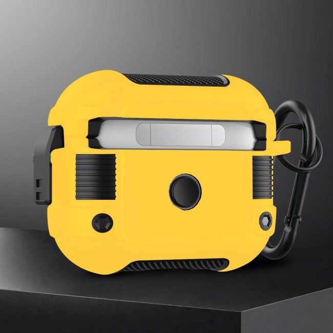 AirPods 3 Case Heavy Duty Hybrid Rugged Shockproof Shell Cover with Carabiner Keychain Compatible with Apple AirPods 3rd Generation Yellow