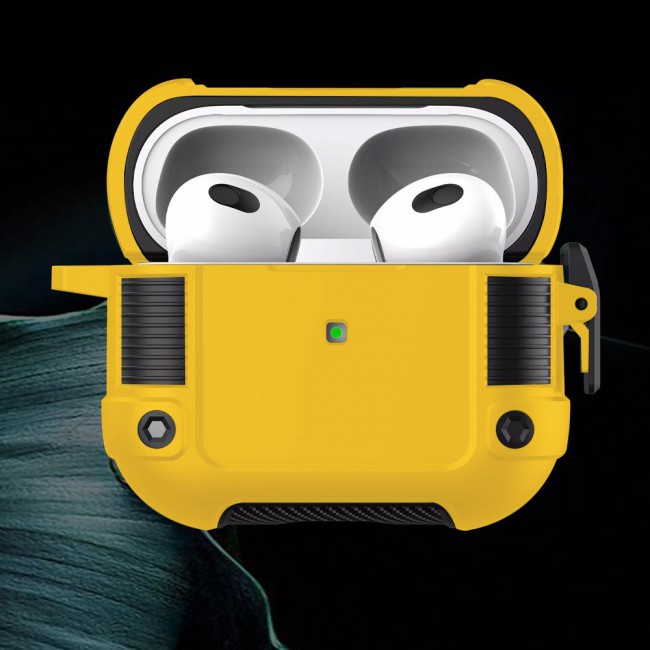 AirPods 3 Case Heavy Duty Hybrid Rugged Shockproof Shell Cover with Carabiner Keychain Compatible with Apple AirPods 3rd Generation Yellow
