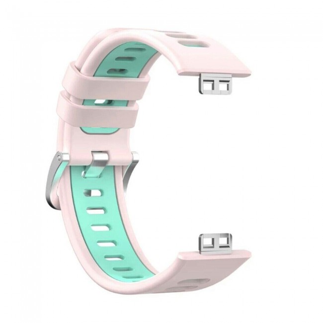 Huawei Watch Fit Silicone Strap Watchband Double Color Replacement Band Compatible with Huawei Fit Smart Watch Light Pink/Turquoise