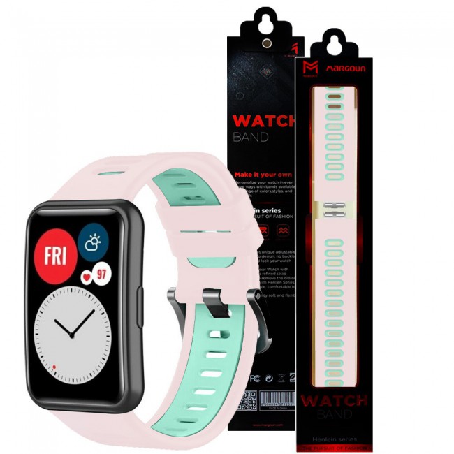 Huawei Watch Fit Silicone Strap Watchband Double Color Replacement Band Compatible with Huawei Fit Smart Watch Light Pink/Turquoise