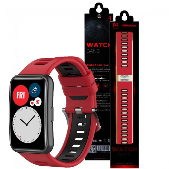 Huawei Watch Fit Silicone Strap Watchband Double Color Replacement Band Compatible with Huawei Fit Smart Watch Red/Black