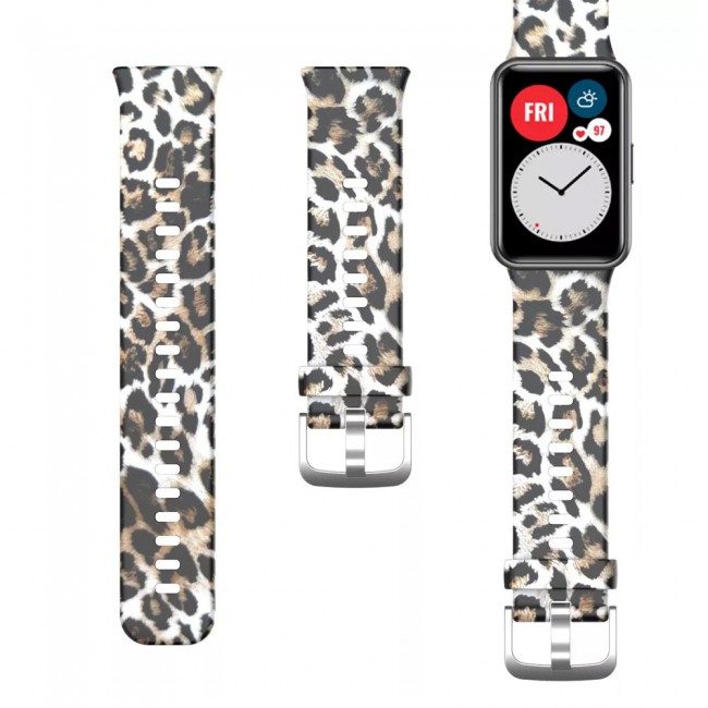 Huawei Band 7 Watch Strap Sport Silicone Replacement Band Bracelet Adjustable Wristband with Buckle Closure Leopard Print