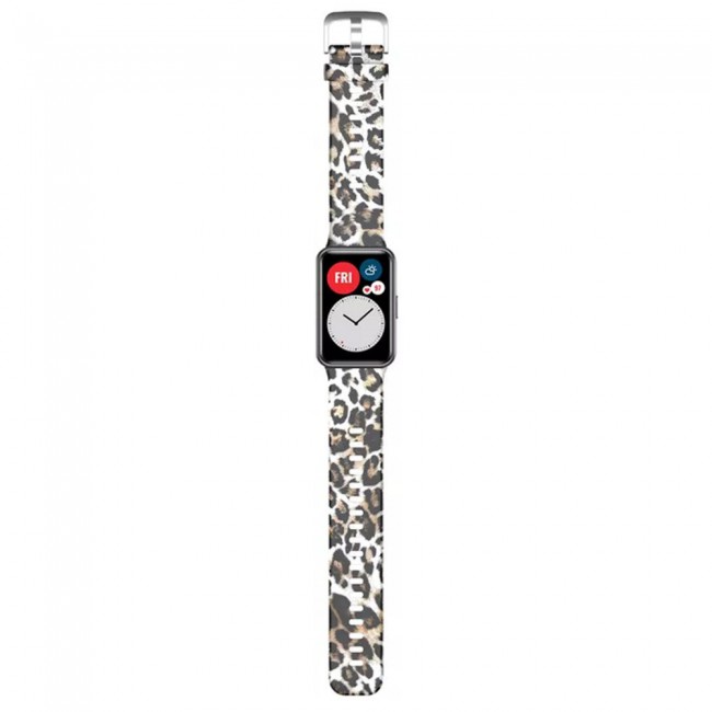 Huawei Band 7 Watch Strap Sport Silicone Replacement Band Bracelet Adjustable Wristband with Buckle Closure Leopard Print