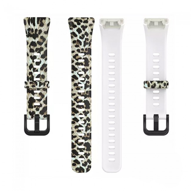 Huawei Band 7 Watch Strap Sport Silicone Replacement Band Bracelet Adjustable Wristband with Buckle Closure Leopard Print