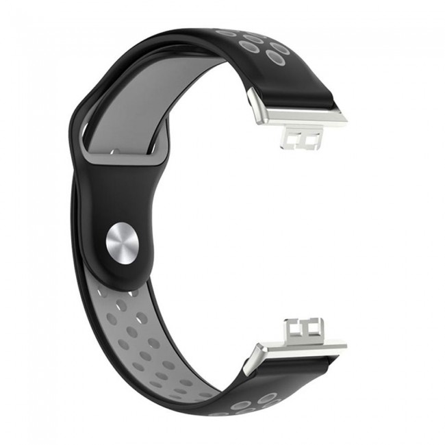 Huawei Watch Fit Band Soft Silicone Strap Watchband Double Color Quick Release Replacement Band Grey/Black