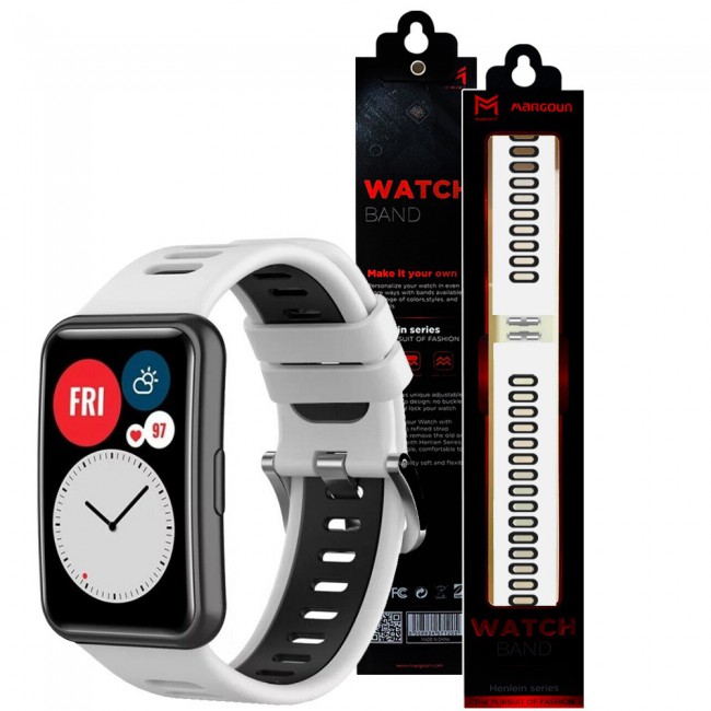 Huawei Watch Fit Silicone Strap Watchband Double Color Replacement Band Compatible with Huawei Fit Smart Watch White/Black