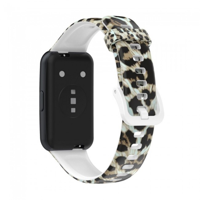 Huawei Band 7 Watch Strap Sport Silicone Replacement Band Bracelet Adjustable Wristband with Buckle Closure Leopard Print