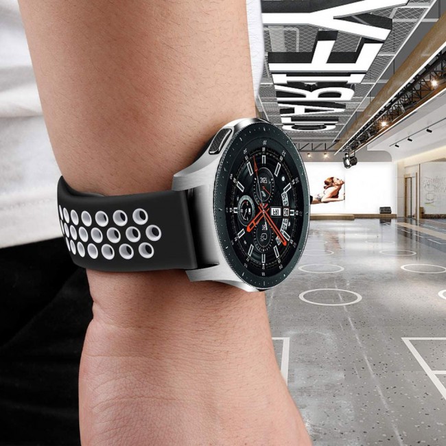 20mm Silicone Nike Design Band for Samsung Galaxy Watch 4 and 4 Classic 40-44mm 42-46mm Henlein Series by Margoun - Black White