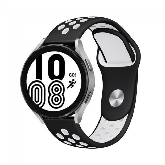 20mm Silicone Nike Design Band for Samsung Galaxy Watch 4 and 4 Classic 40-44mm 42-46mm Henlein Series by Margoun - Black White