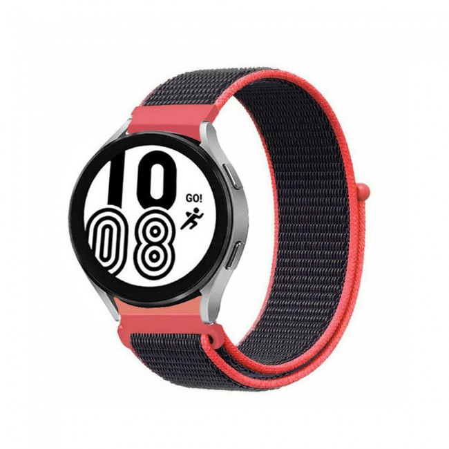 20mm Nylon Sport Watch Band for Samsung Galaxy Watch 4 and 4 Classic 40-44mm 42-46mm Henlein Series by Margoun - Red Black