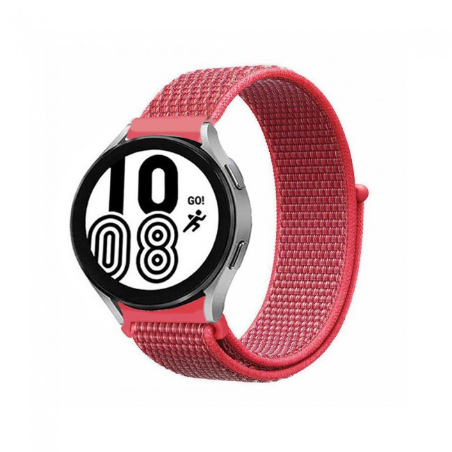 20mm Nylon Sport Watch Band for Samsung Galaxy Watch 4 and 4 Classic 40-44mm 42-46mm Henlein Series by Margoun - Hibiscus Red