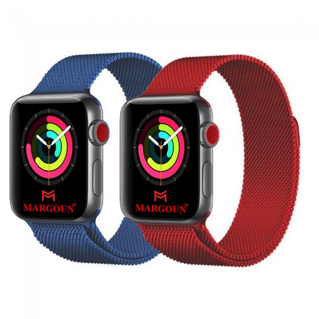 2Pack Apple Watch Band 38-40-41mm Magnetic Milanese Strap by Margoun – Blue Red