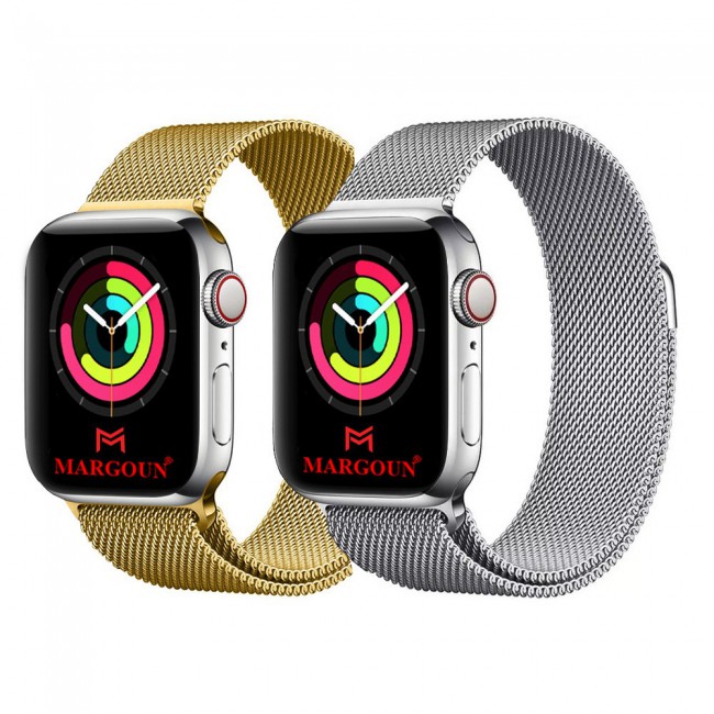 2Pack Apple Watch Band 38-40-41mm Magnetic Milanese Strap by Margoun – Gold Silver