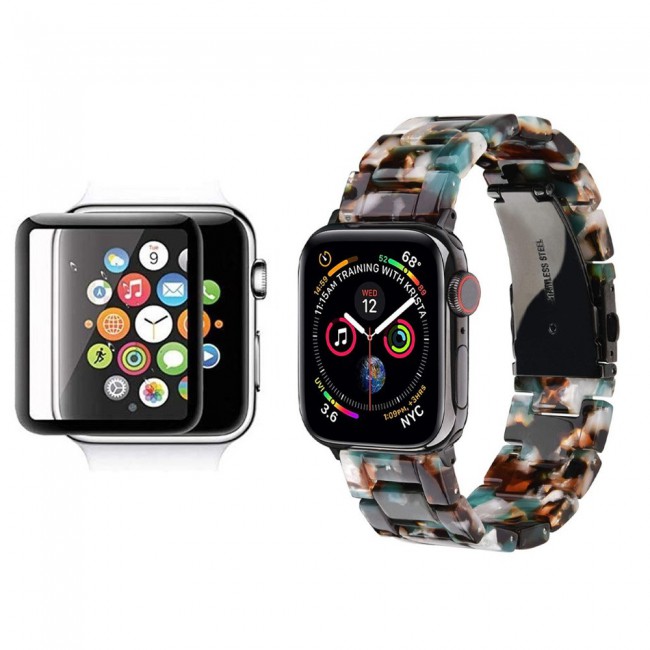 2Pack Apple Watch Band Resin Strap with 3D Screen Protector 44mm by Margoun - Marble White Brown