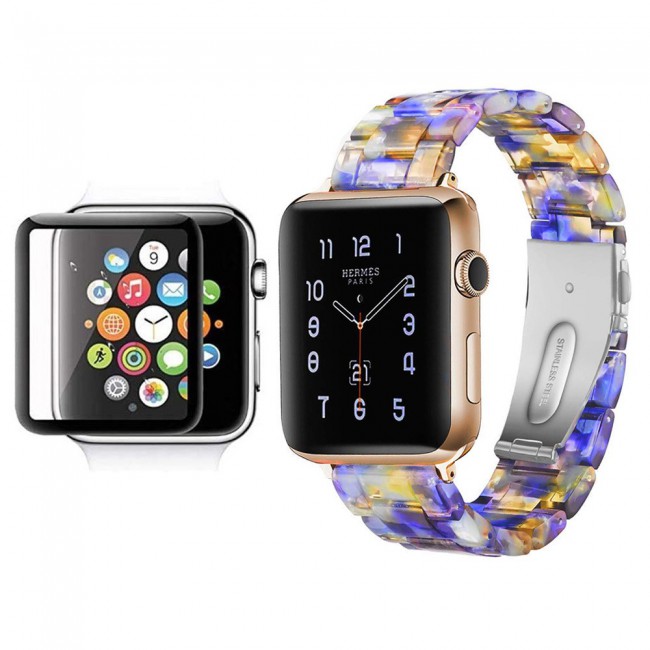 2Pack Apple Watch Band Resin Strap with 3D Screen Protector 44mm by Margoun - Marble Purple
