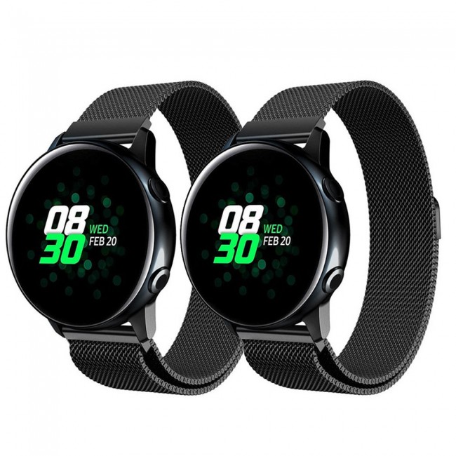 2Pack 20mm Samsung Galaxy Watch Active and Active 2 Milanese Band 40 - 44mm Henlein Series by Margoun - Black