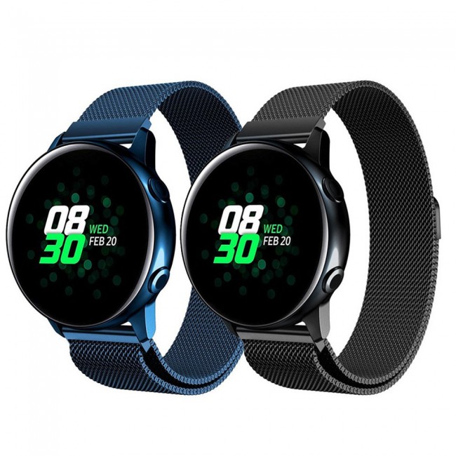 2Pack 20mm Samsung Galaxy Watch Active and Active 2 Milanese Band 40 - 44mm Henlein Series by Margoun - Blue Black