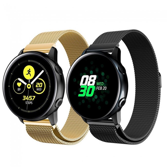 2Pack 20mm Samsung Galaxy Watch Active and Active 2 Milanese Band 40 - 44mm Henlein Series by Margoun - Gold Black