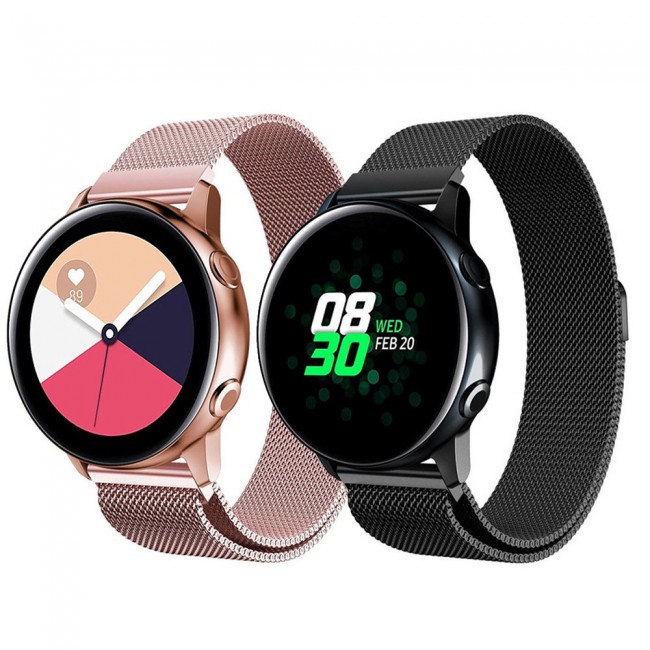2Pack 20mm Samsung Galaxy Watch Active and Active 2 Milanese Band 40 - 44mm Henlein Series by Margoun - Rose Gold Black