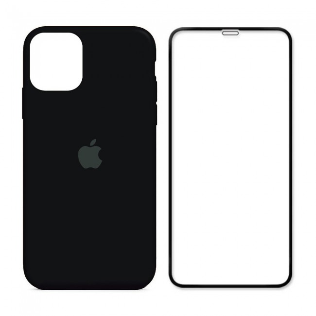 2Pack Margoun Silicone Case Cover with 3D Screen Protector for iPhone 12 Pro - Black