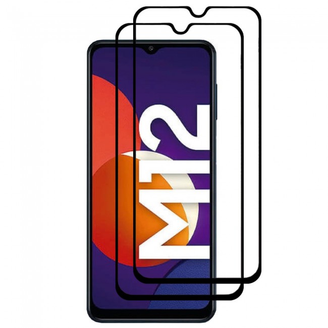 2Pack Samsung Galaxy M12 Tempered 3D Glass Super Shieldz Screen Protector by Margoun - Black Frame