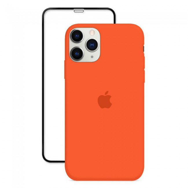 2Pack Margoun Silicone Case Cover with 3D Screen Protector for iPhone 12 Pro Max - Orange