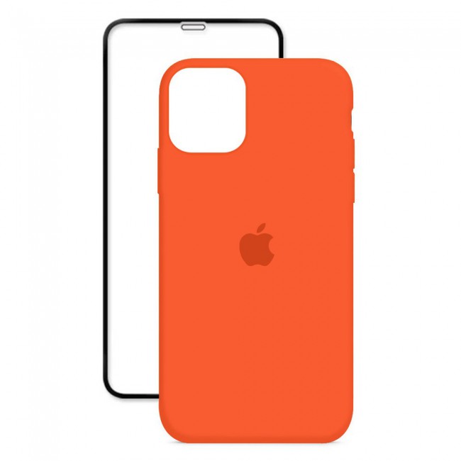 2Pack Margoun Silicone Case Cover with 3D Screen Protector for iPhone 12 Pro Max - Orange