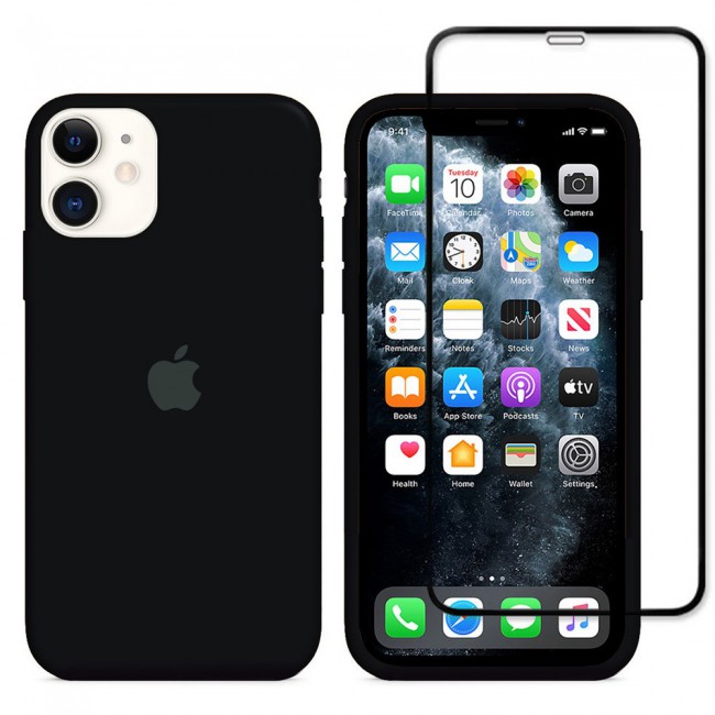 2Pack Margoun Silicone Case Cover with 3D Screen Protector for iPhone 12 - Black