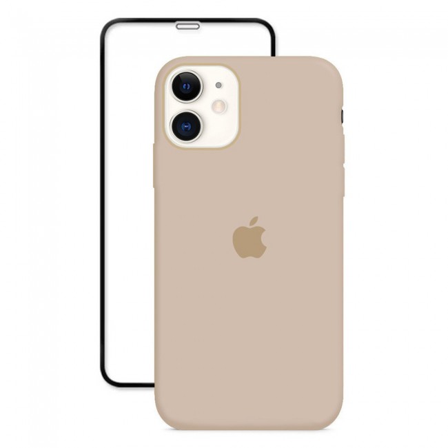 2Pack Margoun Silicone Case Cover with 3D Screen Protector for iPhone 12 - Pink Sand 
