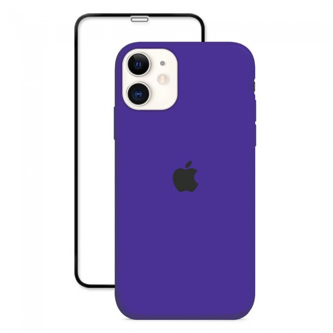 2Pack Margoun Silicone Case Cover with 3D Screen Protector for iPhone 12 - Purple