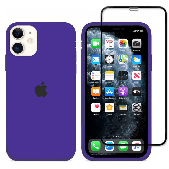 2Pack Margoun Silicone Case Cover with 3D Screen Protector for iPhone 12 - Purple