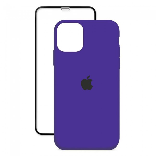 2Pack Margoun Silicone Case Cover with 3D Screen Protector for iPhone 12 - Purple