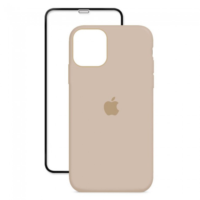 2Pack Margoun Silicone Case Cover with 3D Screen Protector for iPhone 12 Pro Max - Pink Sand