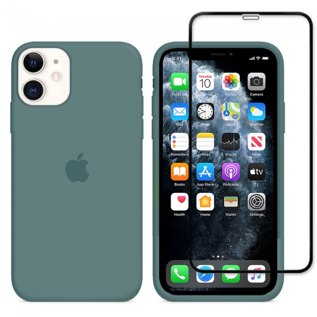 2Pack Margoun Silicone Case Cover with 3D Screen Protector for iPhone 12 - Cactus Blue