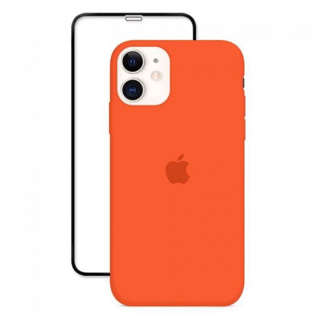 2Pack Margoun Silicone Case Cover with 3D Screen Protector for iPhone 12 - Orange