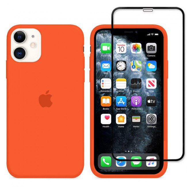2Pack Margoun Silicone Case Cover with 3D Screen Protector for iPhone 12 - Orange