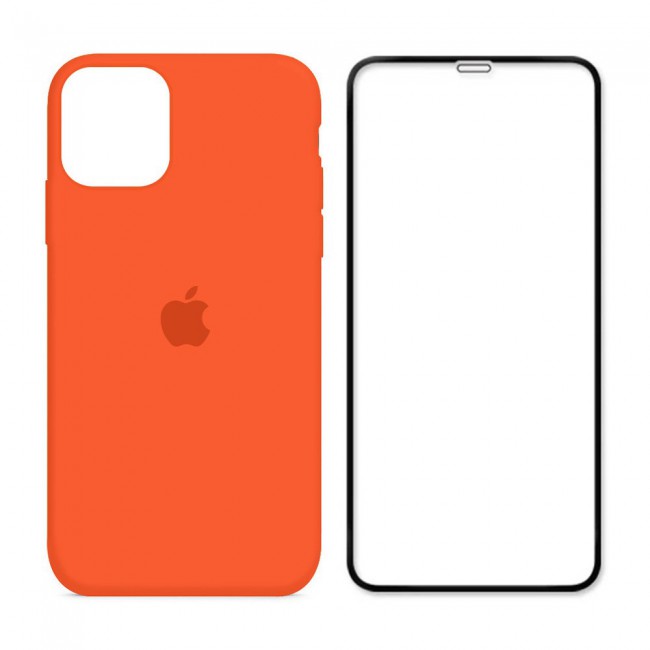 2Pack Margoun Silicone Case Cover with 3D Screen Protector for iPhone 12 - Orange