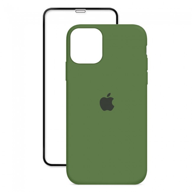 2Pack Margoun Silicone Case Cover with 3D Screen Protector for iPhone 12 Pro - Green