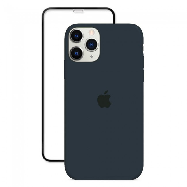 2Pack Margoun Silicone Case Cover with 3D Screen Protector for iPhone 12 Pro Max - Dark Blue