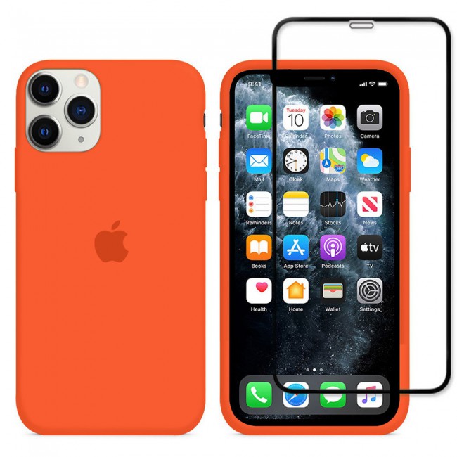 2Pack Margoun Silicone Case Cover with 3D Screen Protector for iPhone 12 Pro - Orange