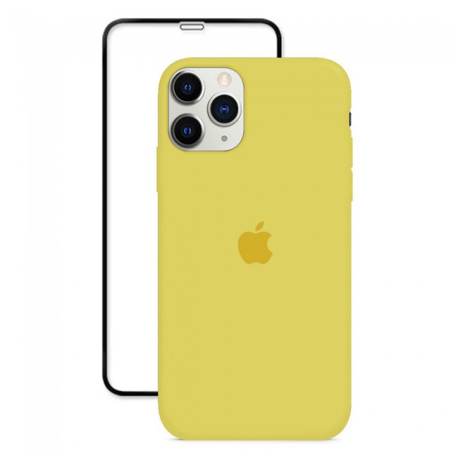 2Pack Margoun Silicone Case Cover with 3D Screen Protector for iPhone 12 Pro Max - Yellow