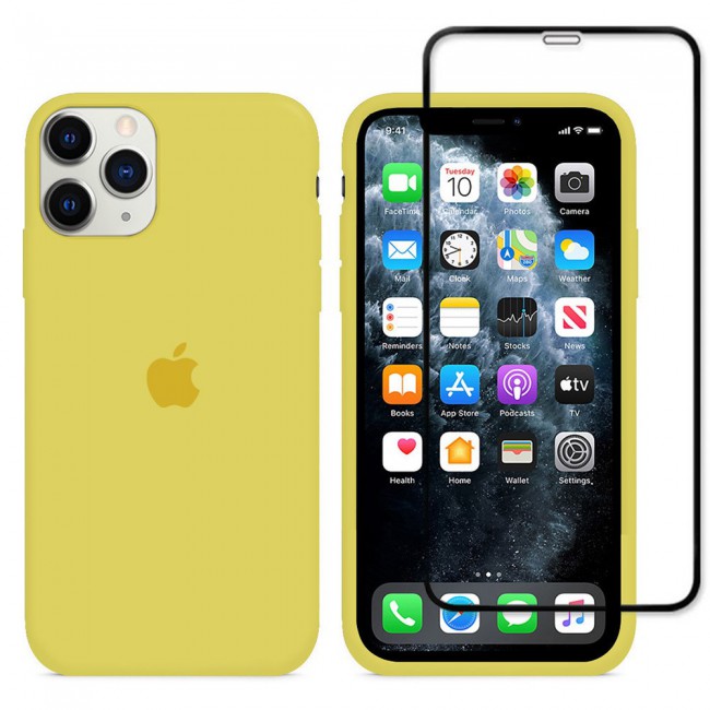 2Pack Margoun Silicone Case Cover with 3D Screen Protector for iPhone 12 Pro Max - Yellow