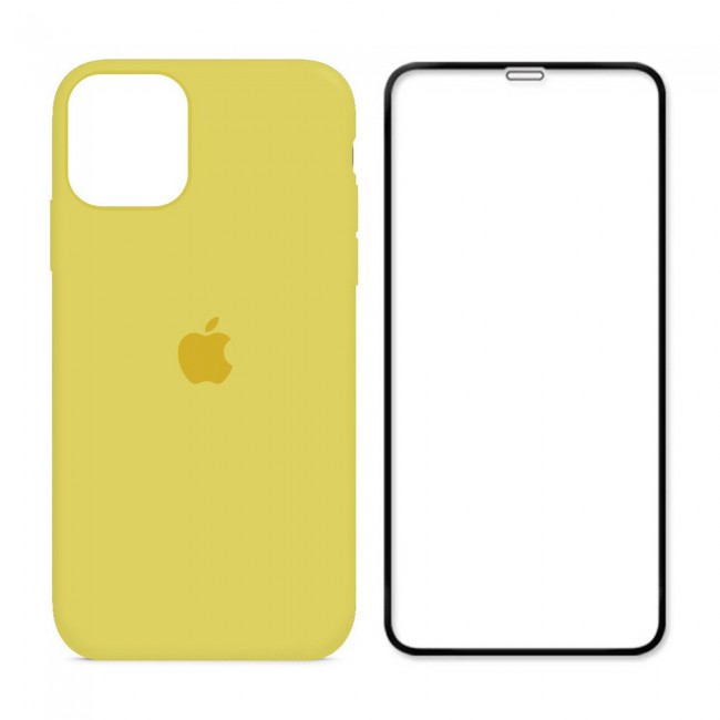 2Pack Margoun Silicone Case Cover with 3D Screen Protector for iPhone 12 Pro Max - Yellow